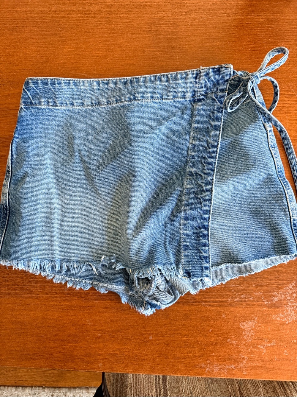 We The Free Light Blue Denim Wrap Tie Skort Shorts